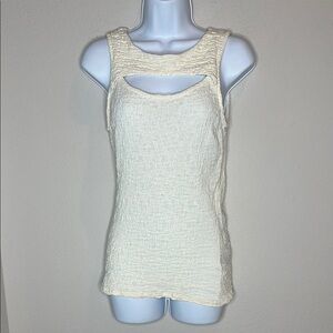BKE Cream Textured Cutout Tank Top
